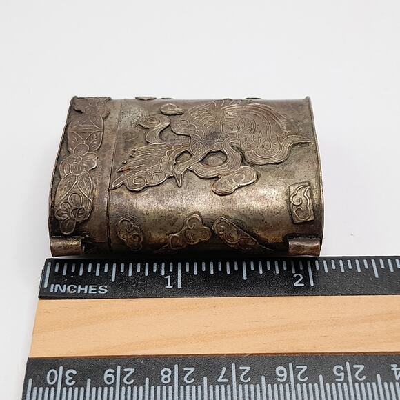 Vintage Dragon & Phoenix Asian Art Box Pendant, No Chain - Picture 8 of 9